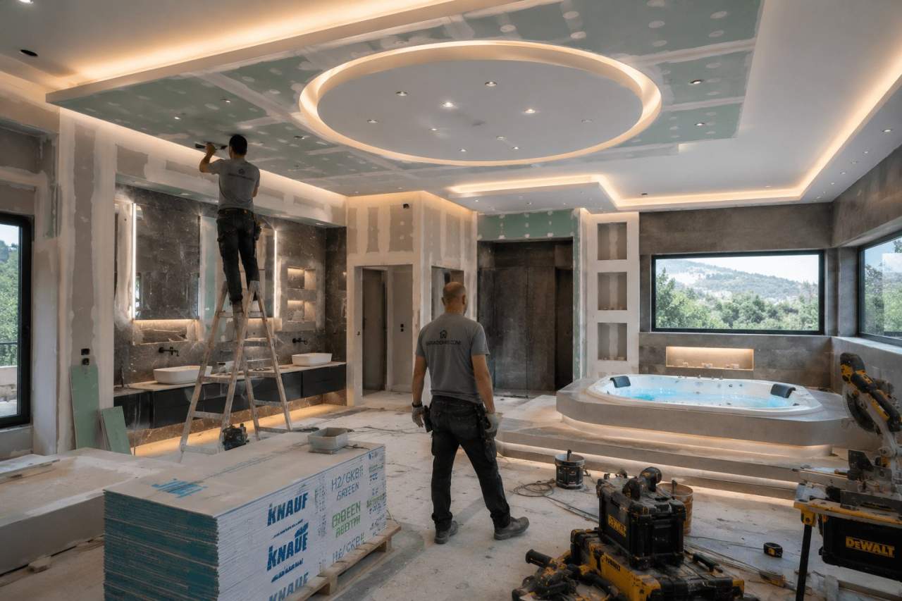 Master bathroom ψευδοροφή LED jacuzzi